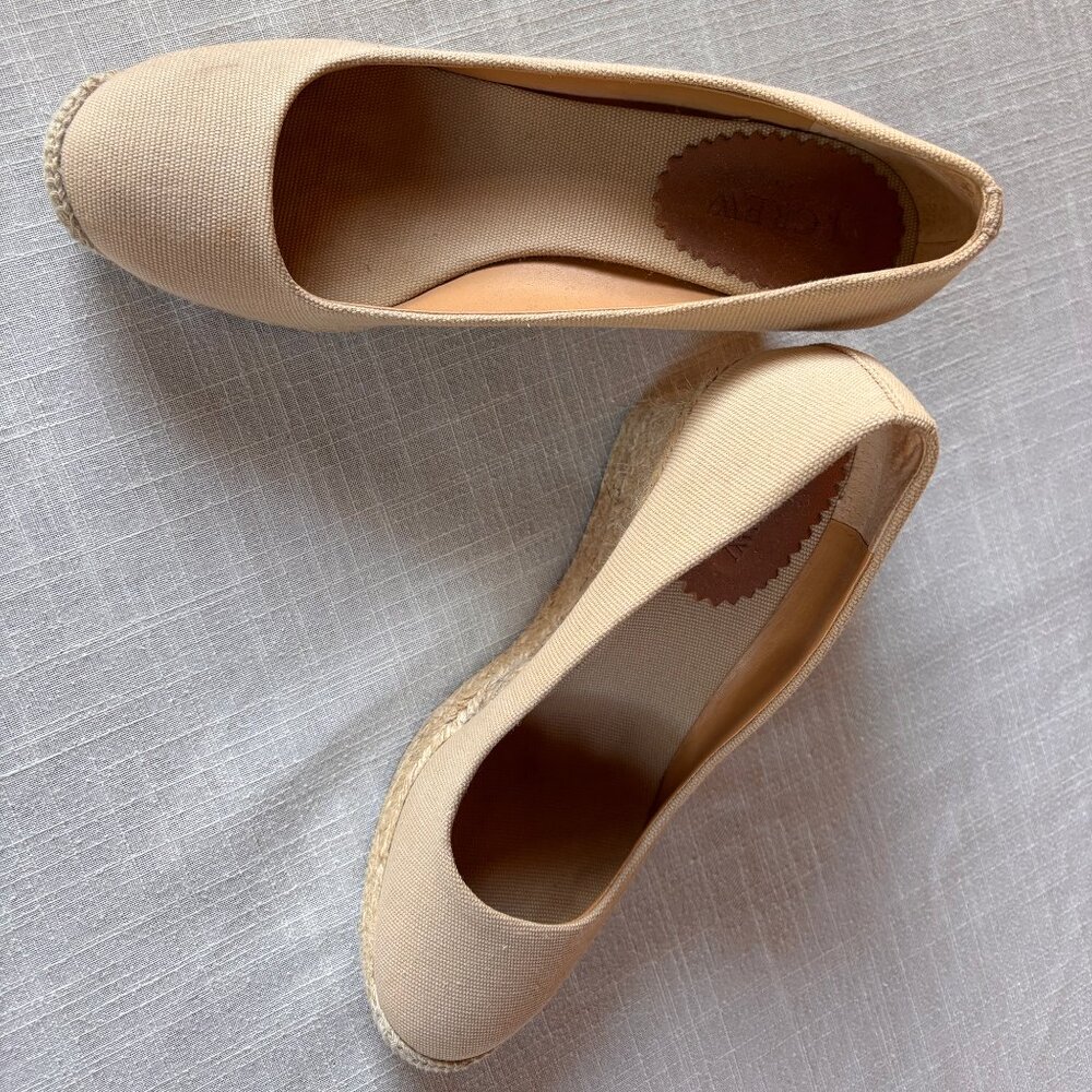STORE CLOSING 3/30! J. Crew Canvas Espadrille Wedges Flax Size 8, Gently Worn